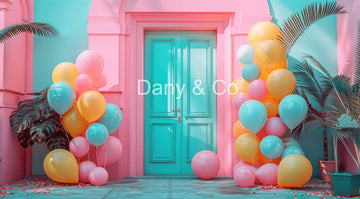 Avezano Sunshine Balloon and Pink Blue House Backdrop Designed By Danyelle Pinnington