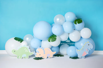 Avezano Dinosaur Blue and White Balloon Backdrop for Photography By Paula Easton