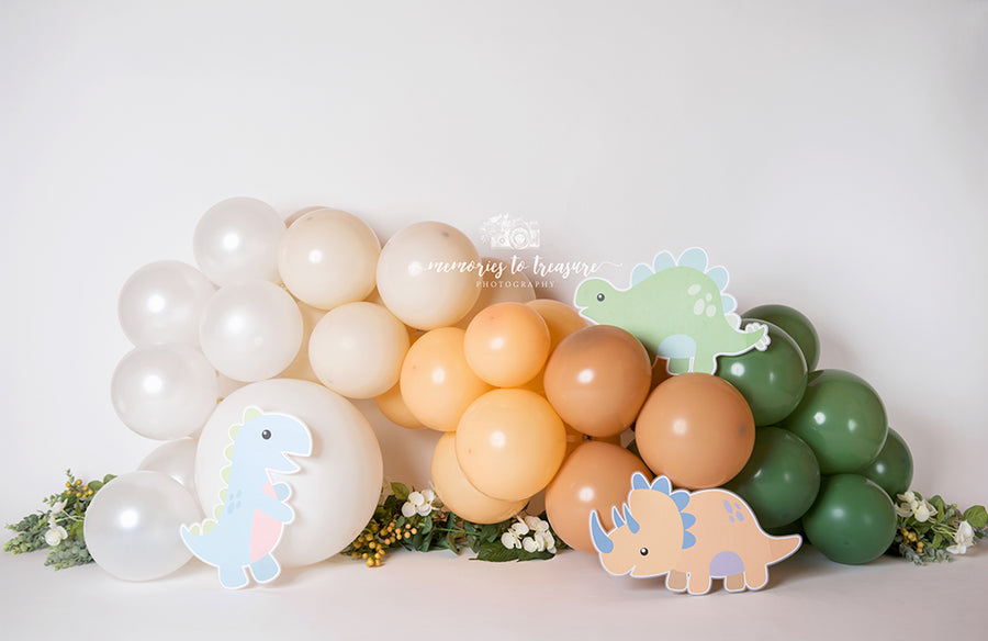 Avezano Cute Dino and Balloons Cake Smash Backdrop for Photography By Paula Easton
