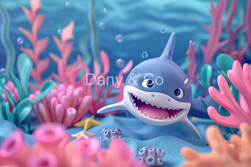 Avezano Cute Shark Cartoon Under the Sea Backdrop Designed By Danyelle Pinnington