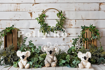 Avezano Koala Toys and Leaves Photography Backdrop Designed By Polly Ro Design