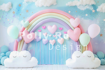 Avezano Love Balloons and Rainbows Cake Smash Photography Backdrop Designed By Polly Ro Design
