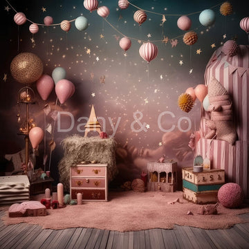 Avezano Pink Stars and Balloons Backdrop Designed By Danyelle Pinnington