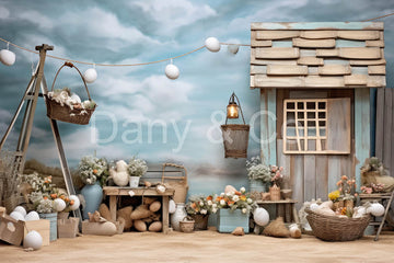 Avezano Easter Blue Wood House Backdrop Designed By Danyelle Pinnington