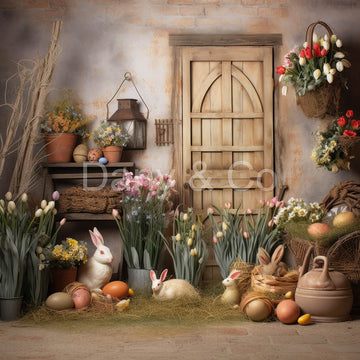 Avezano Easter Potted Tulips and Rabbits Backdrop Designed By Danyelle Pinnington
