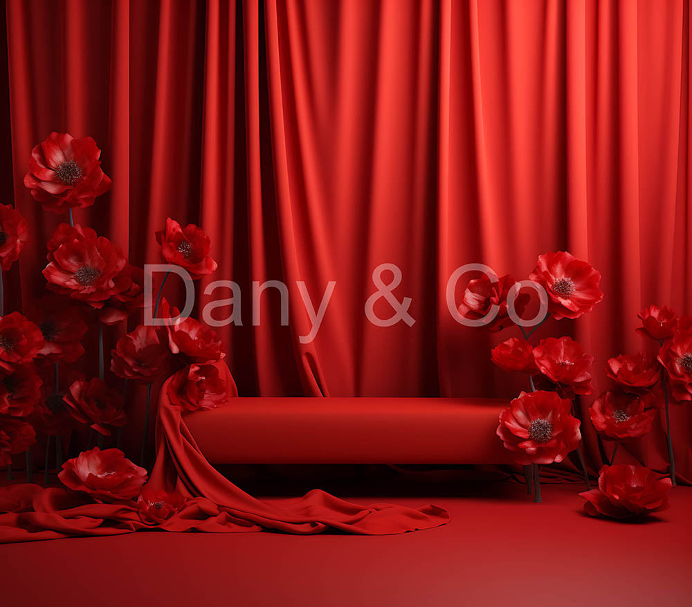 Avezano Red Curtains and Flowers Backdrop Designed By Danyelle Pinning