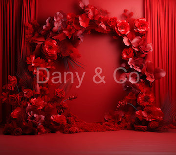 Avezano Red Curtains and Flowers Arch Backdrop Designed By Danyelle Pinnington