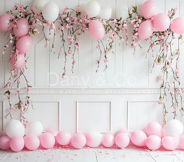 Avezano Pink Peach Blossoms and Balloons Backdrop Designed By Danyelle Pinnington