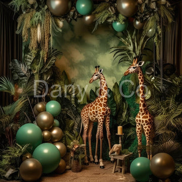 Avezano Green leaves and Two Giraffes Backdrop Designed By Danyelle Pinnington