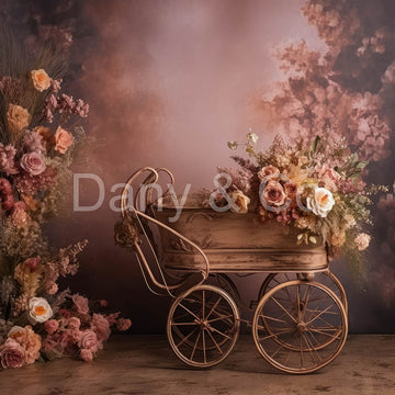 Avezano Wooden Strollers and Vintage Flowers Backdrop Designed By Danyelle Pinnington
