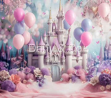 Avezano Purple Castles and Balloons Digital Backdrop Designed By Elegant Dreams