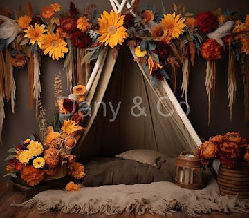 Avezano Boho Style Sunflower Tent Digital Backdrop Designed By Elegant Dreams