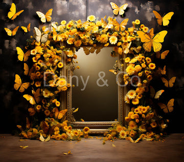 Avezano Flowers and Butterflies Surround the Mirror Digital Backdrop Designed By Elegant Dreams