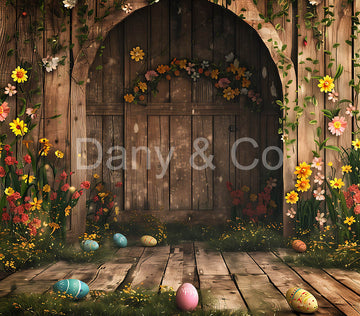 Avezano Spring Small Flowers and Wooden houses Backdrop Designed By Danyelle Pinnington