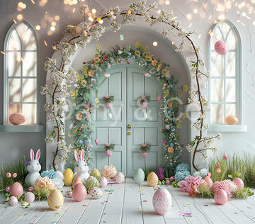 Avezano Easter Light Green Door and Flower Arch Backdrop Designed By Danyelle Pinnington