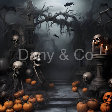 Avezano Halloween Skull and Pumpkin Forest Backdrop Designed By Danyelle Pinnington