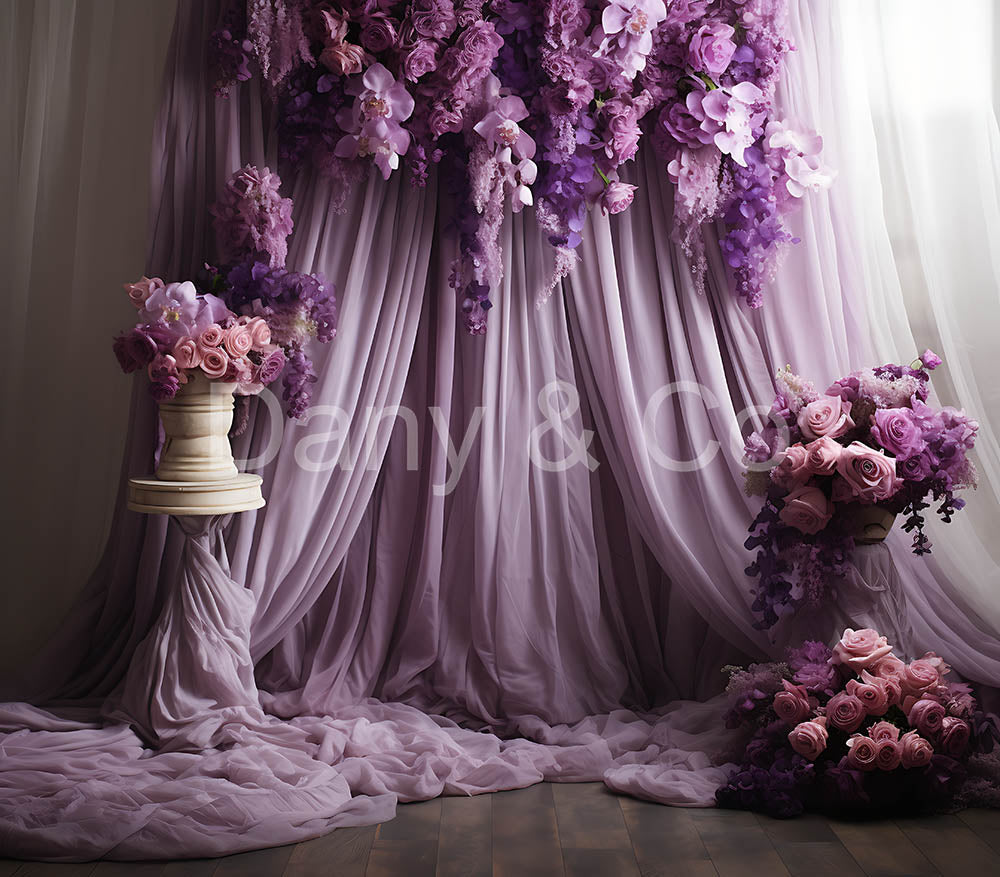Avezano Netting and Purple Flower Digital Backdrop Designed By Elegant