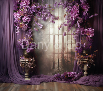Avezano Purple Flower and Curtains Backdrop Designed By Danyelle Pinnington