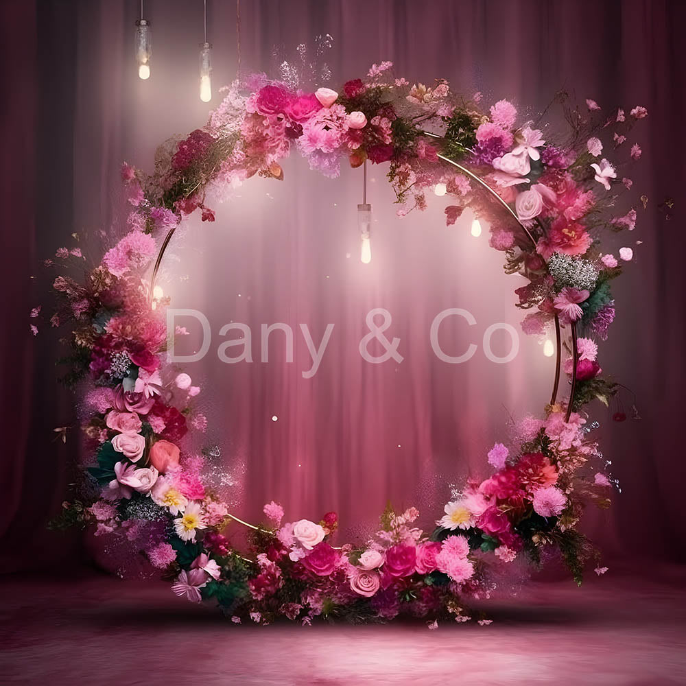 Avezano Pink Wreaths and lights Backdrop Designed By Danyelle Pinningt