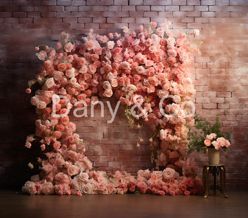 Avezano Valentine's Day Pink Rose Brick Wall Backdrop Designed By Danyelle Pinnington