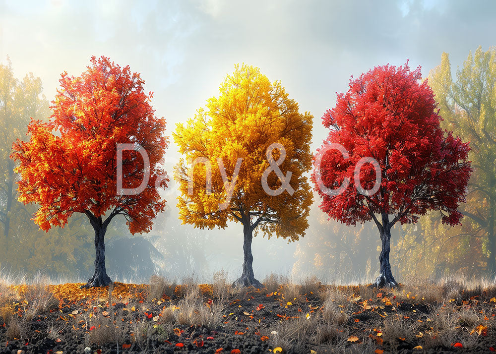 VIP Avezano Autumn Three Colorful Trees Photography Backdrop by Danyelle Pinnington
