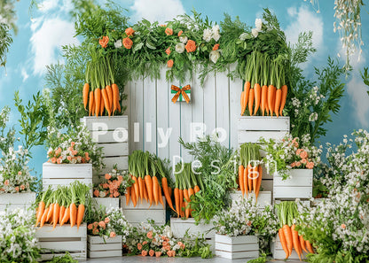 Toile de fond pour photographie de carottes et de fleurs d'Avezano conçue par Polly Ro Design