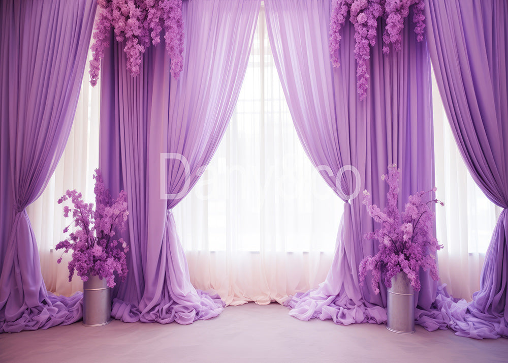 Avezano Purple Curtains and Flowers Photography Backdrop Designed By Danyelle Pinnington
