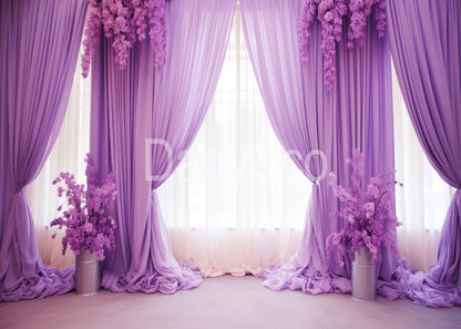 Avezano Purple Curtains and Flowers Photography Backdrop Designed By Danyelle Pinnington