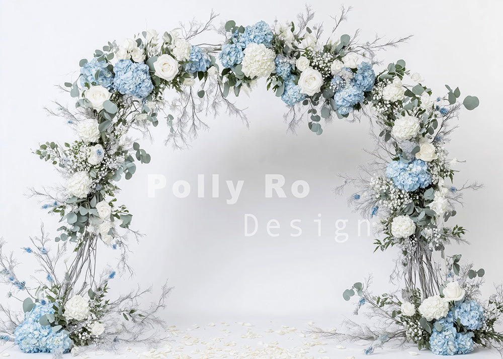 Avezano Blue and White Flowers Arch Photography Backdrop Designed By Polly Ro Design