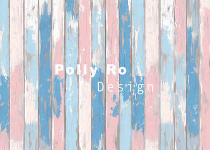 Avezano Blue and Pink Faded Wood Panels Photography Backdrop Designed By Polly Ro Design