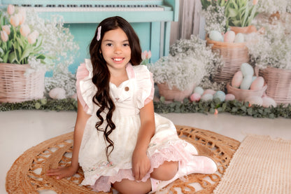 Avezano Easter Eggs Teal Piano And Beautiful Bright Flowers Photography Backdrop Designed By Polly Ro Design