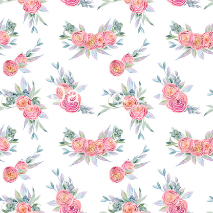 Avezano Pink Roses and Green Leaves Backdrop Designed By Danyelle Pinnington