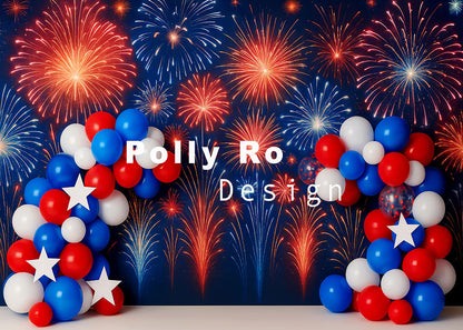 Avezano Holiday Celebration Balloons and Fireworks Backdrop Designed By Polly Ro Design