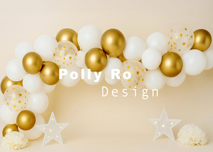 Avezano Gold and White Balloon Event Backdrop Designed By Polly Ro Design
