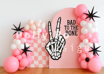 Avezano Pink Arches and Skeleton Hand Party Photography Backdrop Designed By Polly Ro Design