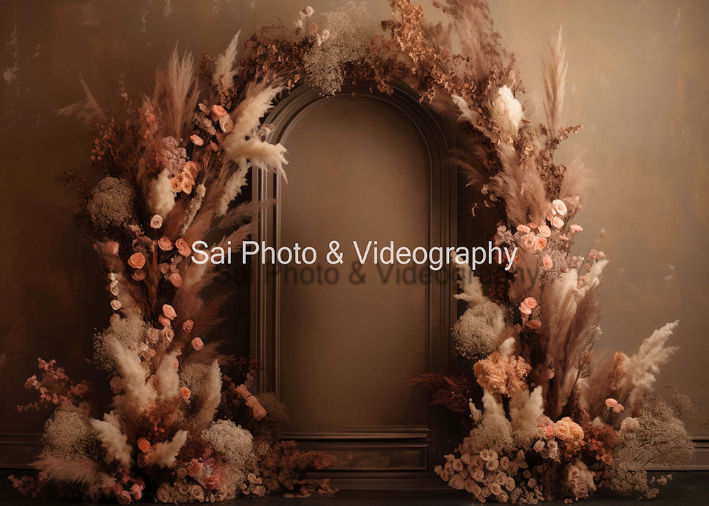 Avezano Bohemian Brown Arch and Reed Photography Backdrop Designed Sai