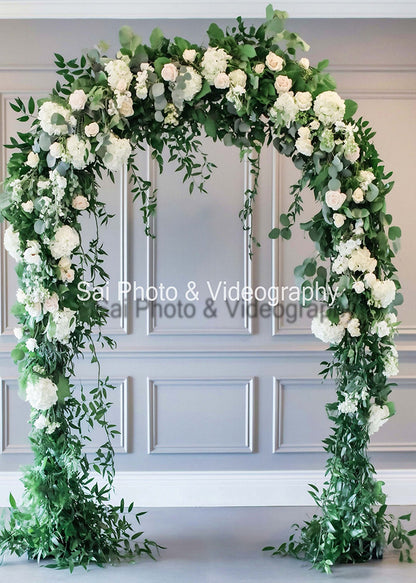 Avezano Arch of White Flowers and Leaves Wedding Backdrop Designed By Sai photo & videography