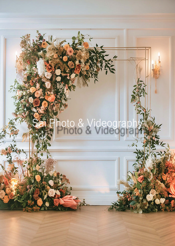 Toile de fond pour photographie d'arche et de fleurs roses d'Avezano conçue par Sai photo &amp; videography 