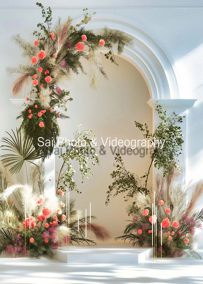 Avezano White Wall Arch Building and Flowers Wedding Backdrop Designed By Sai photo & videography
