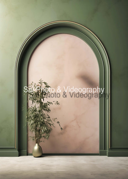 Avezano Green Arch Wall and a Potted Plant Backdrop Designed By Sai photo & videography