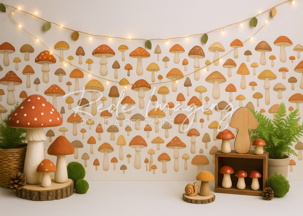 Avezano Mushroom Pattern and Forest Elements Photography Backdrop Designed By Lidia Redekopp