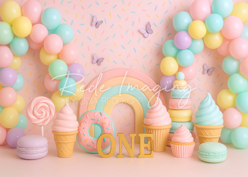 Avezano Pastel Sweet Treats and Balloons Photography Backdrop Designed By Lidia Redekopp