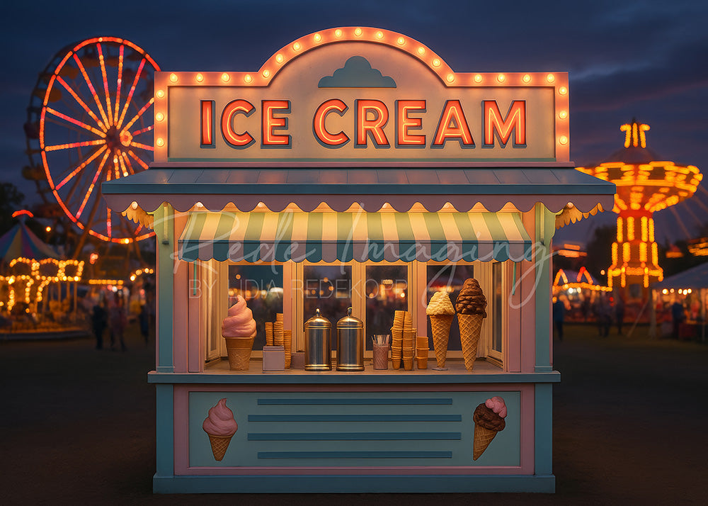 Avezano Neon Ice Cream Stand at Night Photography Backdrop Designed By Lidia Redekopp