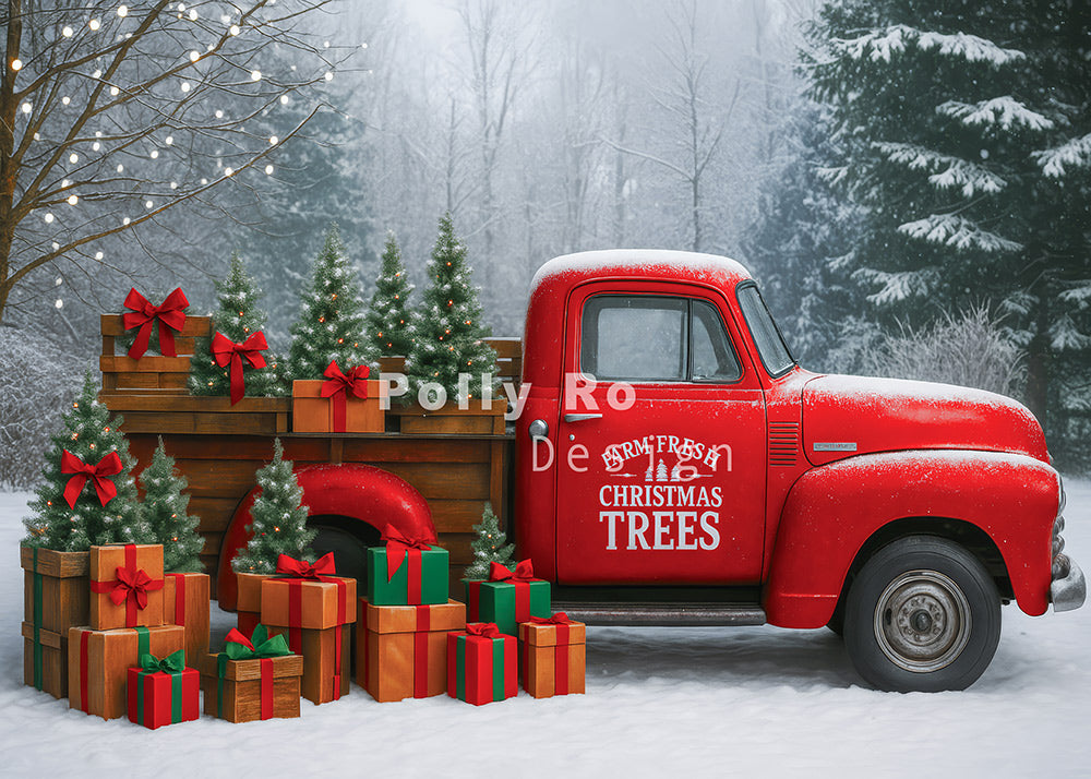 VIP Avezano Vintage Red Christmas Truck Photography Backdrop Designed By Polly Ro Design