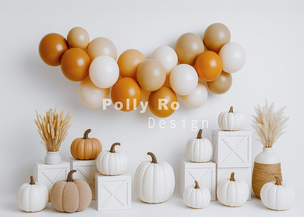 Avezano Autumn Pumpkin and Balloon Decoration Photography Backdrop Designed By Polly Ro Design
