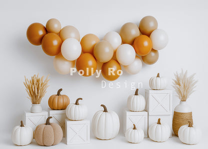 Avezano Autumn Pumpkin and Balloon Decoration Photography Backdrop Designed By Polly Ro Design