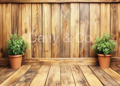 Avezano Wooden Wall with Potted Plants Backdrop Designed By Danyelle Pinnington