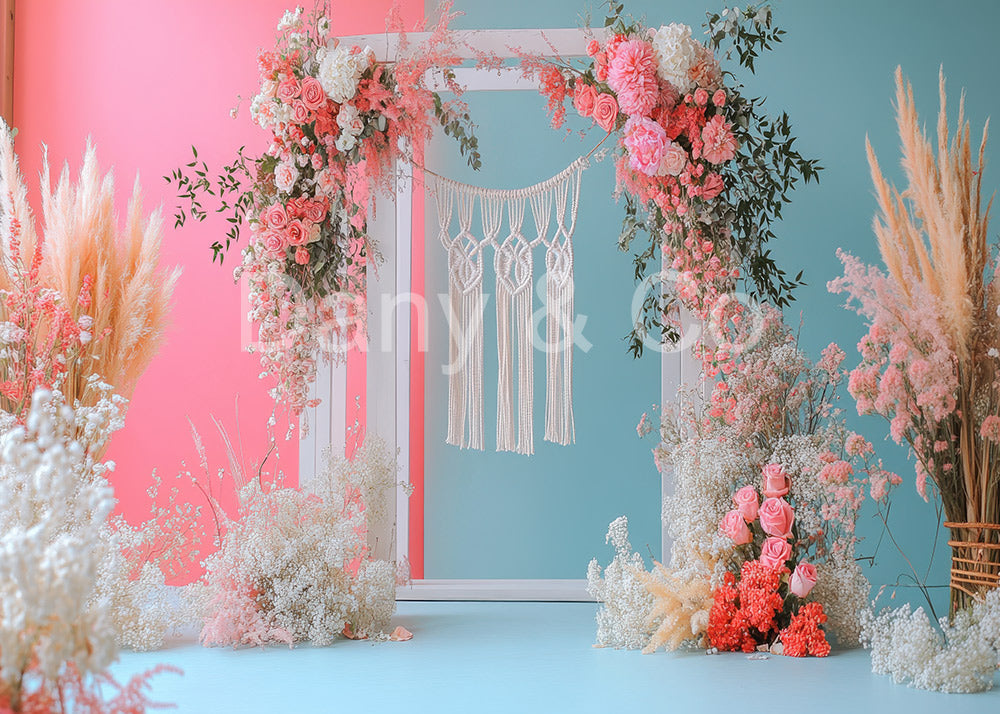 Avezano Pink and Blue Floral Arch Backdrop Designed By Danyelle Pinnington