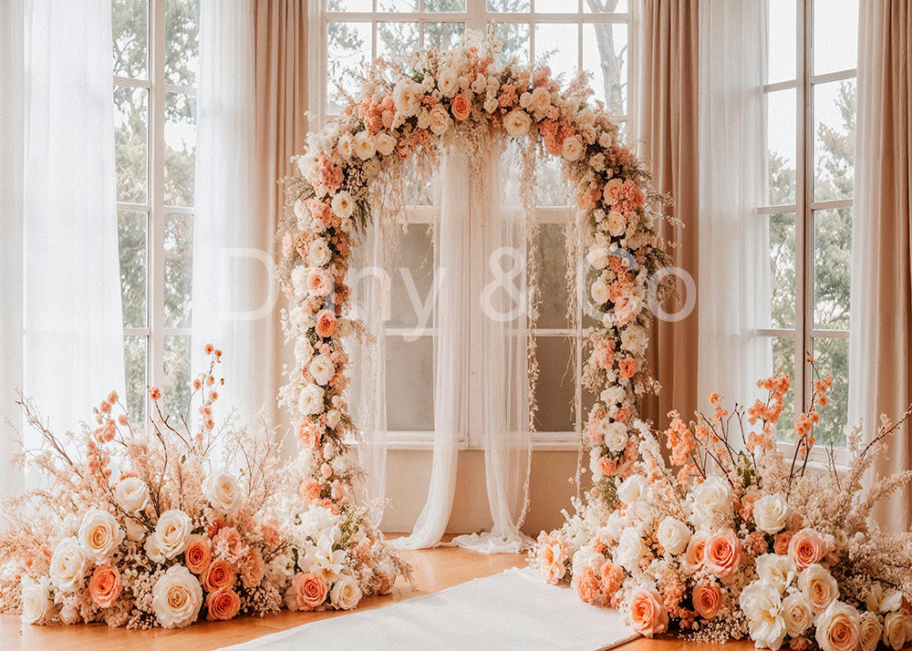 Avezano Romantic Floral Arch with Sheer Curtains Backdrop Designed By Danyelle Pinnington