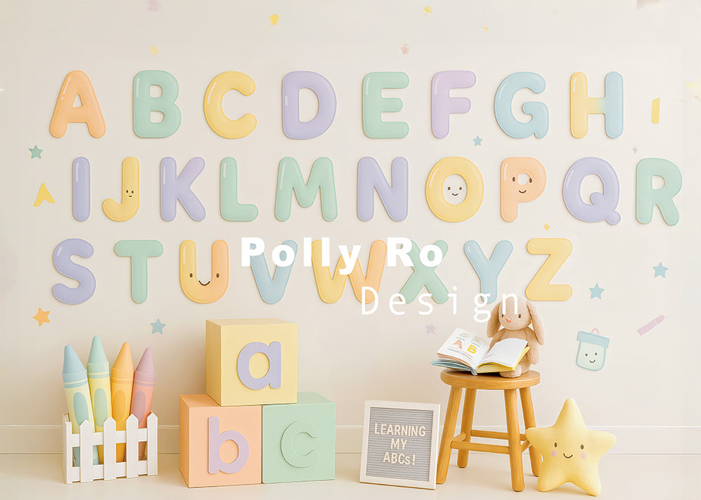 Avezano Pastel ABC Learning Photography Backdrop Designed By Polly Ro Design